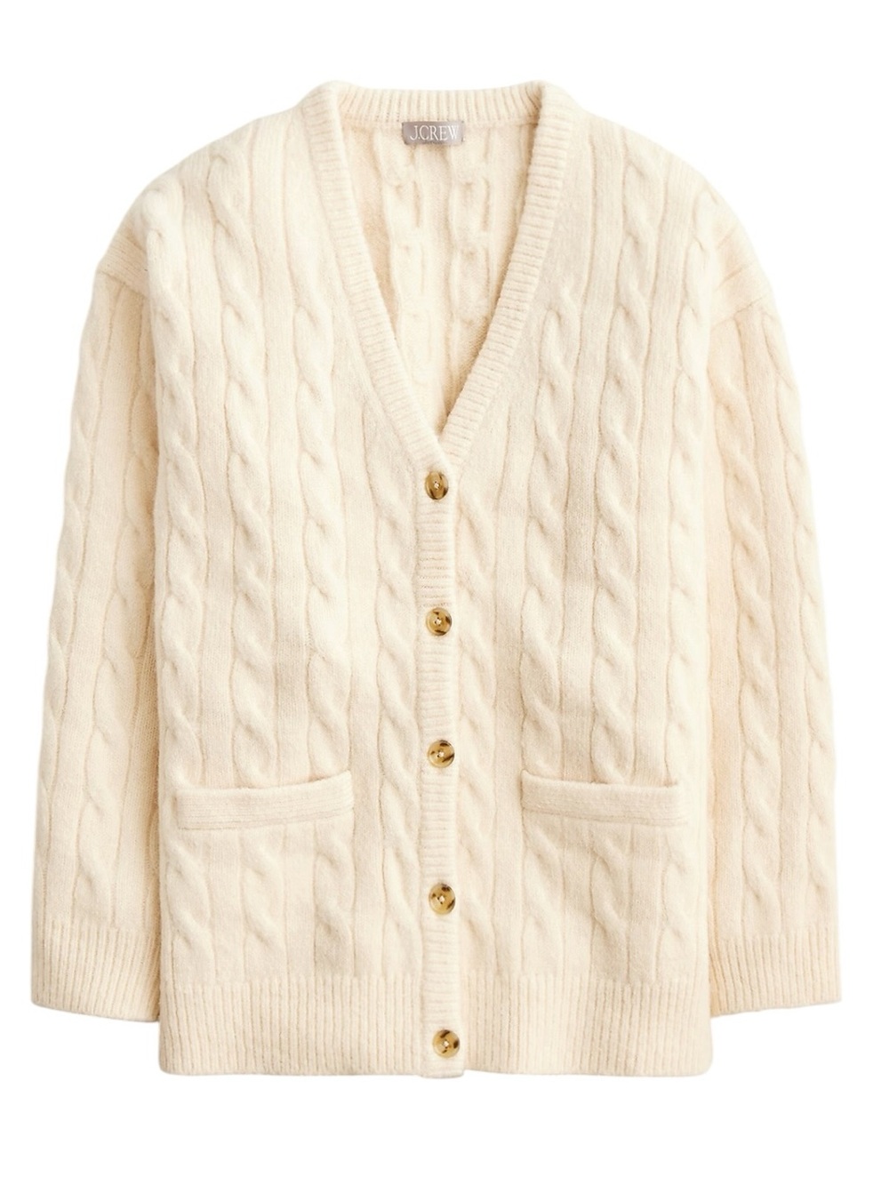 J. Crew Relaxed Cable Knit Cardigan L-XL Cream Fall Layer Wool Oversized Fit NWT
